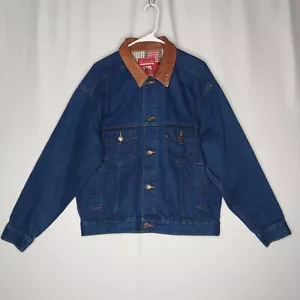 Vtg Marlboro Country Store Blue Denim Jacket Leather Collared Mens M 90s Trucker - Picture 1 of 9