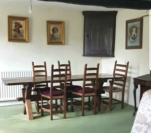 Rupert Griffiths handmade bespoke solid oak dining table & chairs, flawless, 8'. - Picture 1 of 11