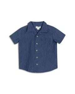 Miles The Label Chambray Short Sleeve Shirt Boys' 7Y Blue Button Front Closure - Picture 1 of 18