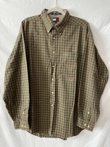 Tommy Hilfiger Mens Green Plaid Shirt With Crest Size XL Cotton - Picture 1 of 5