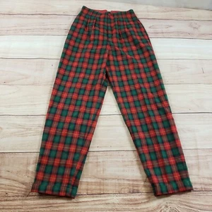VINTAGE Le Tigre Pants Womens 7 Red Green Straight Slacks Plaid Trousers Ladies - Picture 1 of 10