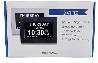 Svinz Alarm Day Clock SDC007 Black New In Box.