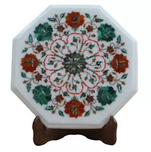 100% Genuine White Marble Inlaid With Semi Precious Gemstones Rose Flower Design - Picture 1 of 17