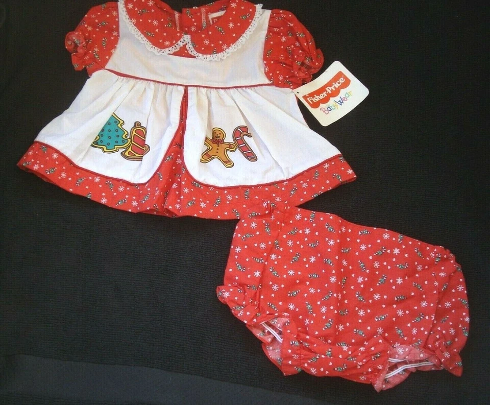 Vintage 1997 Fisher Price Infant Holiday Dress Matching Bloomers 0-6 Months NEW - Image 1 of 4
