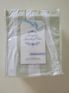 Simply Shabby Chic King Bedskirt British Rose Dust Ruffle Sage Cabana Stripe - Picture 1 of 2