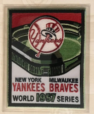 1957 NEW YORK YANKEES BRAVES WORLD SERIES OFFICIAL MLB BASEBALL PATCH WILLABEE