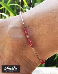 Handmade Stretch Anklet With 1/20 14K Rose gold Filled & Cherry Quartz. - Picture 1 of 3