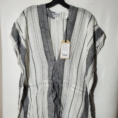 Túnica Prana Marina Bay feminina média natação cobertura listrada cinza MSRP - Imagem 1 de 4