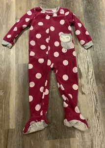 Carters Girls Pink Polka Dot Owl Fleece One Piece Footed Pajamas Size 4T - Picture 1 of 4