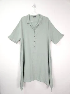 Oska Kleid Gr. 4 UK 16 18 grün Leinen relaxed Lagenlook locker asymmetrischer Saum - Bild 1 von 12