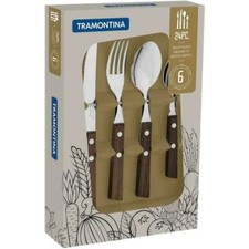 Tramontina 24 PC Flatware Cutlery Set Stainless Steel With Natural Wood Handles