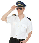 Piloten-Hemd Herrenkostüm Pilot Flieger Kurzarm Hemd weiß blau 12990513F