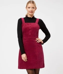 REVIEW Beetroot Maroon Cord Corduroy Pinafore Pinny Dress Size 16 NWT - Picture 1 of 8