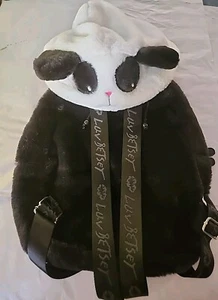 luv Betsey Johnson hooded PANDA FURRY soft backpack NWT! CUTE! Look! - Picture 1 of 14