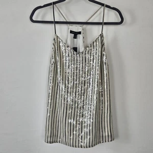 BANANA REPUBLIC Navy Cream Striped Sequin V-Neck Top Racerback Cami Small NWT - Picture 1 of 14