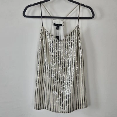 BANANA REPUBLIC Navy Cream Striped Sequin V-Neck Top Racerback Cami Small NWT - Image 1 of 4