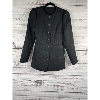 Blazer Commense Para Mujer XS Gris Tweed Boucle Cuello Redondo Longline Cristal Botones Foto 1 de 4