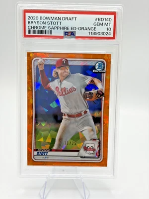 2020 Bowman Draft Sapphire #BD140 Bryson Stott Orange /25 PSA 10 - Image 1 of 2