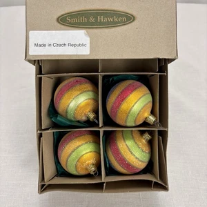 Smith & Hawken Vtg Striped Sugar Glass 4 Christmas Ornaments-Czech Republic - Picture 1 of 3