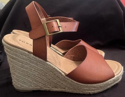 Torrid Womens Sandals Tan Open Toe Wedge Heeled Shoes Size 11W Jute EUC - Image 1 of 4