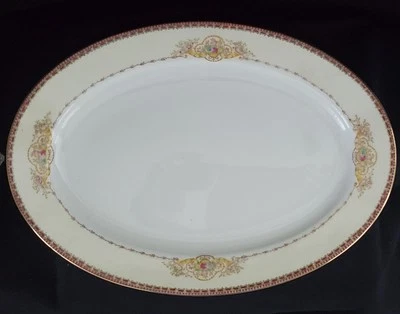 Plato de servir vintage pintado a mano Meito China 12" cesta floral borde dorado Foto 1 de 4