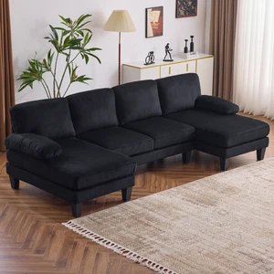 U-Shape Sectional Sofa Couch 111" Modern 4-Seat Sofa W/ Chaises Corduroy Fabric - Picture 1 of 20