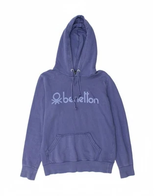 BENETTON Womens Graphic Hoodie Jumper UK 16 Large Navy Blue Cotton AG05 - Image 1 of 4