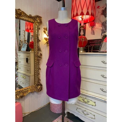 Minivestido chaleco vintage años 90 lana púrpura doble botonadura s/m minimalista mod 34 Foto 1 de 4