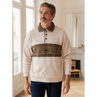 Vtg Norm Thompson Mens Large Beige Brown Aztec Print Sweatshirt Grandpa - Image 1 of 4