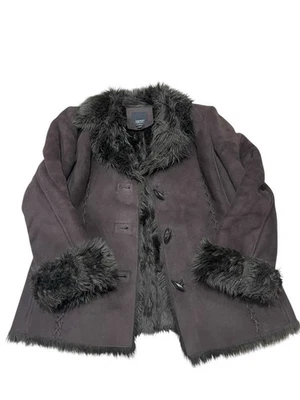 vintage Y2K Faux Fur Suede Winter Coat Jacket Dark Brown Women’s Large ESPRIT - Image 1 of 4