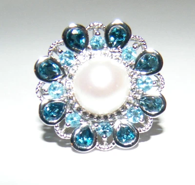 Anillo Honora de plata de ley con perlas cultivadas con piedras azules - talla 7 Foto 1 de 4