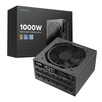 Vetroo 1000W Black PSU ATX3.1 PCIe5.1 80+Gold Full Mod 120mm Fan - Image 1 of 4