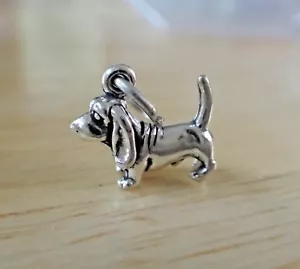 Dije Basset Hound Perro Plata Esterlina 3D PEQUEÑO 9x11 mm - Imagen 1 de 7