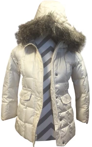 Gap Kids Ivory Puffer Down Jacket With Fuzzy Hood - Size Medium - Picture 1 of 6