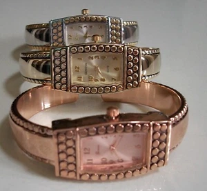 WOMEN'S NUMBER DIAL ROSE GOLD & GOLD FINISH BANGLE CUFF FASHION CASUAL WATCH - Picture 1 of 15