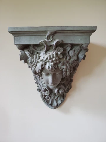 Vintage Large Architectural Woman Lady Statue Face Corbel Gold Wall Shelf Cover