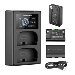 Neewer 2-Pack LP-E6NH 2250mAh Replacement Batteries with Two-Channel USB Charger - Picture 1 of 8