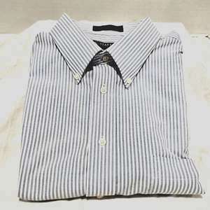 Stafford Essentials Men's Oxford Shirt Blue/White Stripe Neck-17.5 Sleeve-36/37 - Picture 1 of 4
