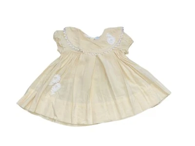 Vtg Nannette Yellow Cotton Dress Lace Flowers Collar 12 Months Spring Summer - Image 1 of 3