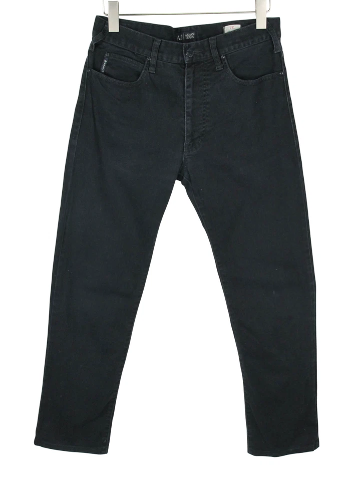Pantalones de mezclilla ARMANI J31 calce regular para hombre W32 negros con logotipo estirado cremallera mosca Foto 1 de 4