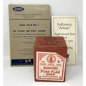 Carte colorate filo ricamo vintage e scatola filo di lino puro di Barbour - Foto 1 di 8