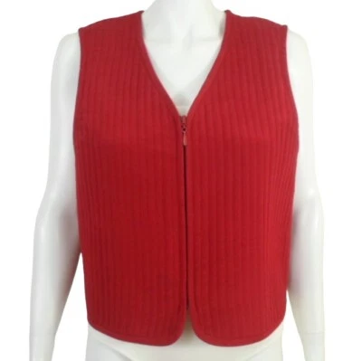 Finity Naturals Red Silk Quilt Stitch Vest Womens XS Zip Front Sleeveless - Image 1 of 4
