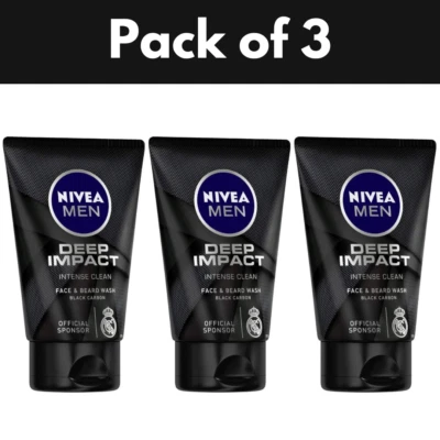 NIVEA Men Deep Impact Intense Clean Face & Beard Wash, Black Carbon 100ml - Image 1 of 4