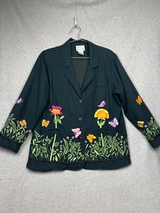 Quacker Factory Embroidered Floral Blazer Womens Size L Art to Wear Gannycore - Picture 1 of 10