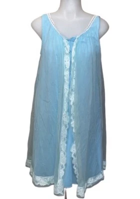 Camisola MISS ELAINE Antiga com Sobreposição Transparente~Feita em União~Lingerie Azul Claro~P/M? - Imagem 1 de 4