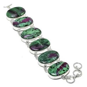 Ruby Zosite Gemstone 925 Sterling Silver Bracelet 7-8" X-Mas Gift U842 - Picture 1 of 3