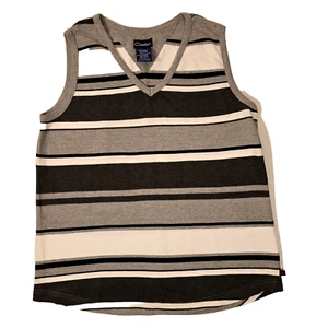 Womens Sleeveless Cardigan Medium Vest Grey Black White V Neck Cotton Free P&P - Picture 1 of 11
