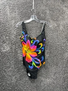 Inches Away Swimsuit Women's 8 Black Floral Built-in-Bra Swimwear One Piece - Picture 1 of 13