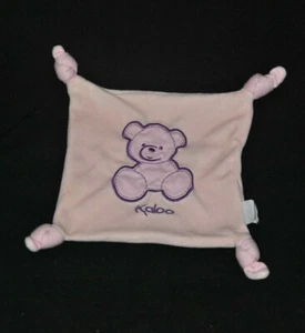 Peluche doudou plat KALOO 2015 rose ours brodé bordé mauve 4 nœuds TTBE - Picture 1 of 1