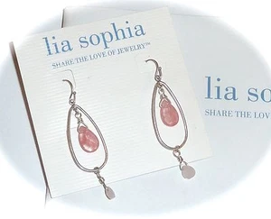 NWT - LIA SOPHIA "RAZZABELL" DANGLE EARRINGS - ROSE QUARTZ - 2008 - Picture 1 of 1